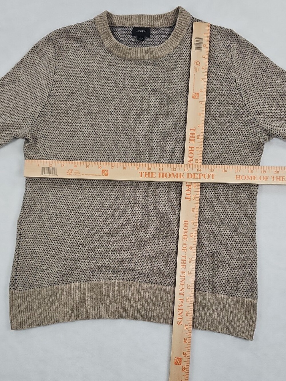 J.Crew Mens Merino Wool Blend Birdseye Crewneck Sweater Tan Navy AE300 Small - Picture 8 of 8